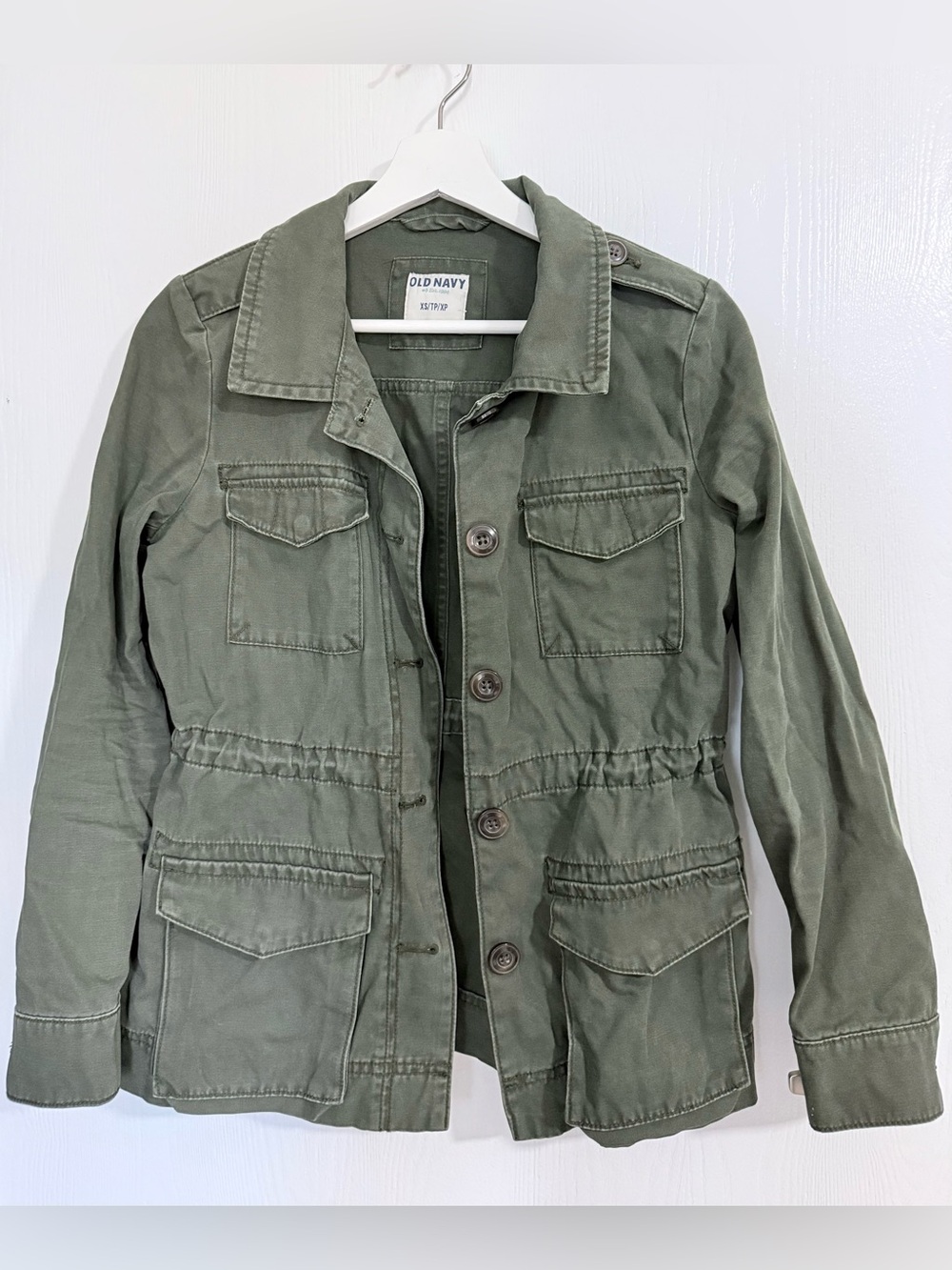 100% COTTON Women’s Old Navy green cinched-waist green jacket • Women’s size XS